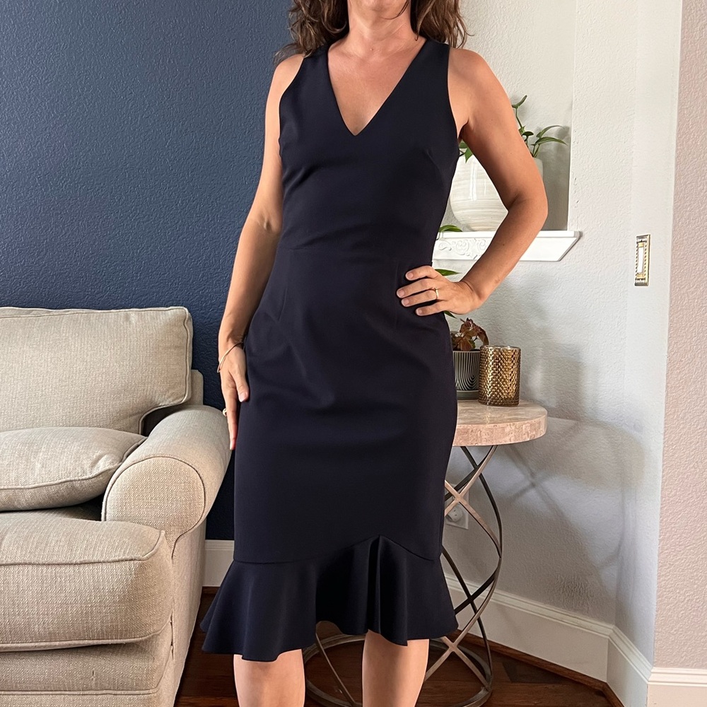 Betsey Johnson Navy Midi Dress with Ruffle Hem